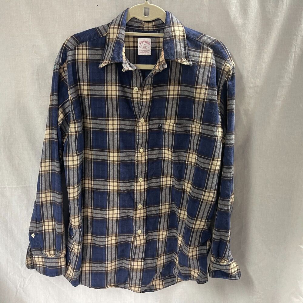 Brooks Brothers Flannel Shirt LS Blue Plaid Size M